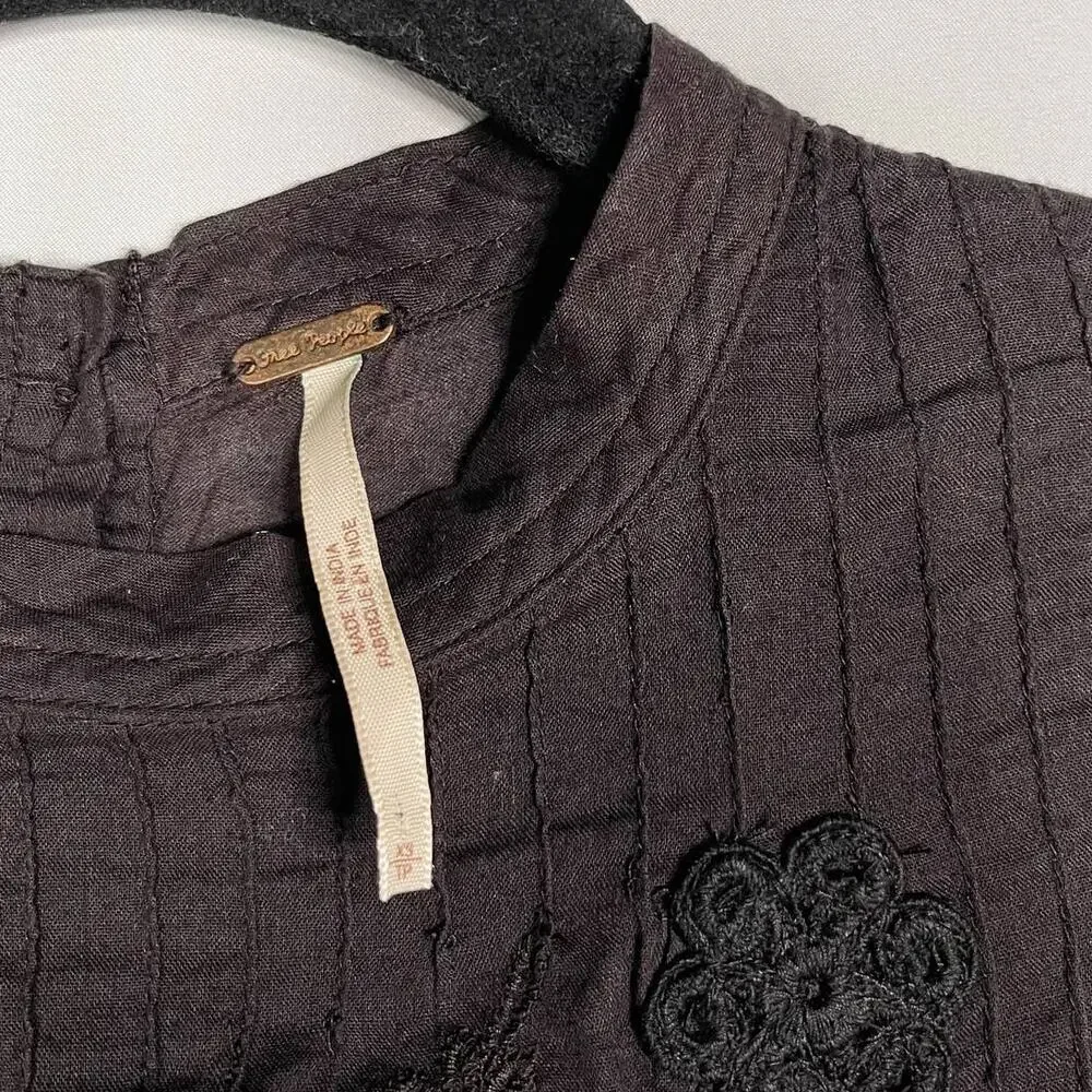 Free People XSmall Dark Gray Femme Fatale Bell Sleeve Top Embroidered Open Back